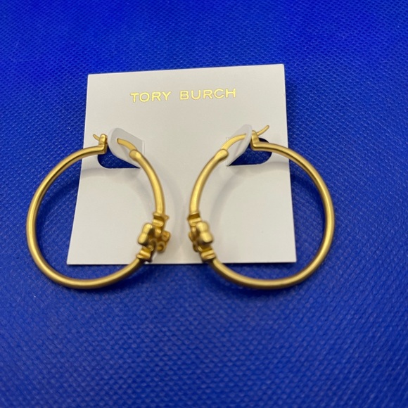 Tory Burch Gold Hoop Earrings with Bead Detail - Picture 8 of 16